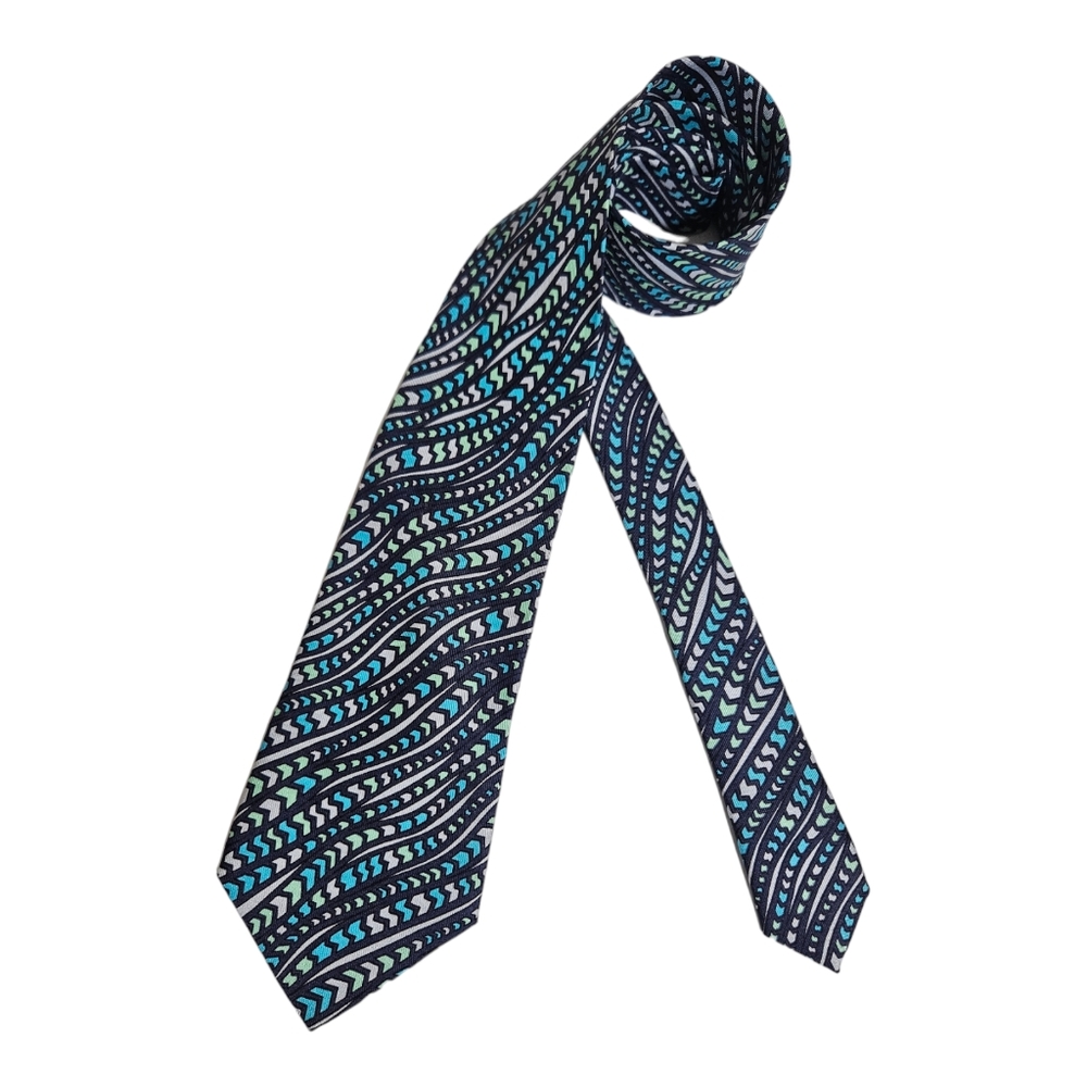 EMILIO PUCCI FOR FERRARI Blue Geometric Silk LUXURY Tie ITALY